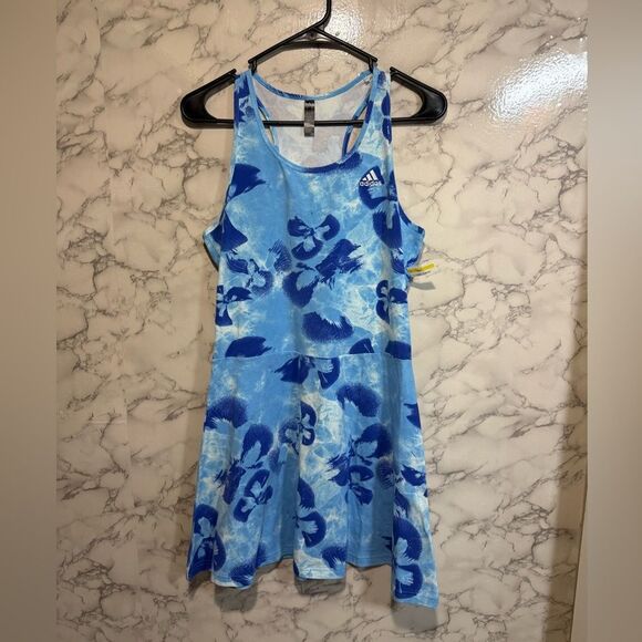 NEW Adidas Floral Graphic Single Jersey Dress Blue Size M - Picture 4 of 13